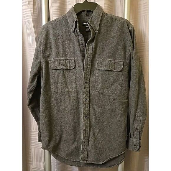 Lands' End Mens Chamois Flannel Button Down‎ Shirt Sz Med 15-15.5 Gray Thick - Picture 1 of 7
